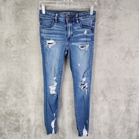 Womens American Eagle Outfitters Super Stretch Distressed Jegging Jeans Size 2 - Picture 2 of 11